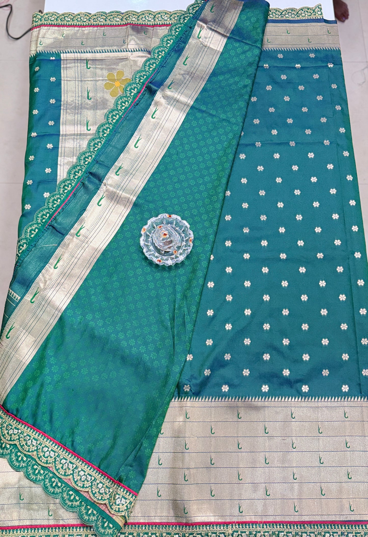 Paithani Lace Border Saree with Parrot Motifs and Contrast Blouse