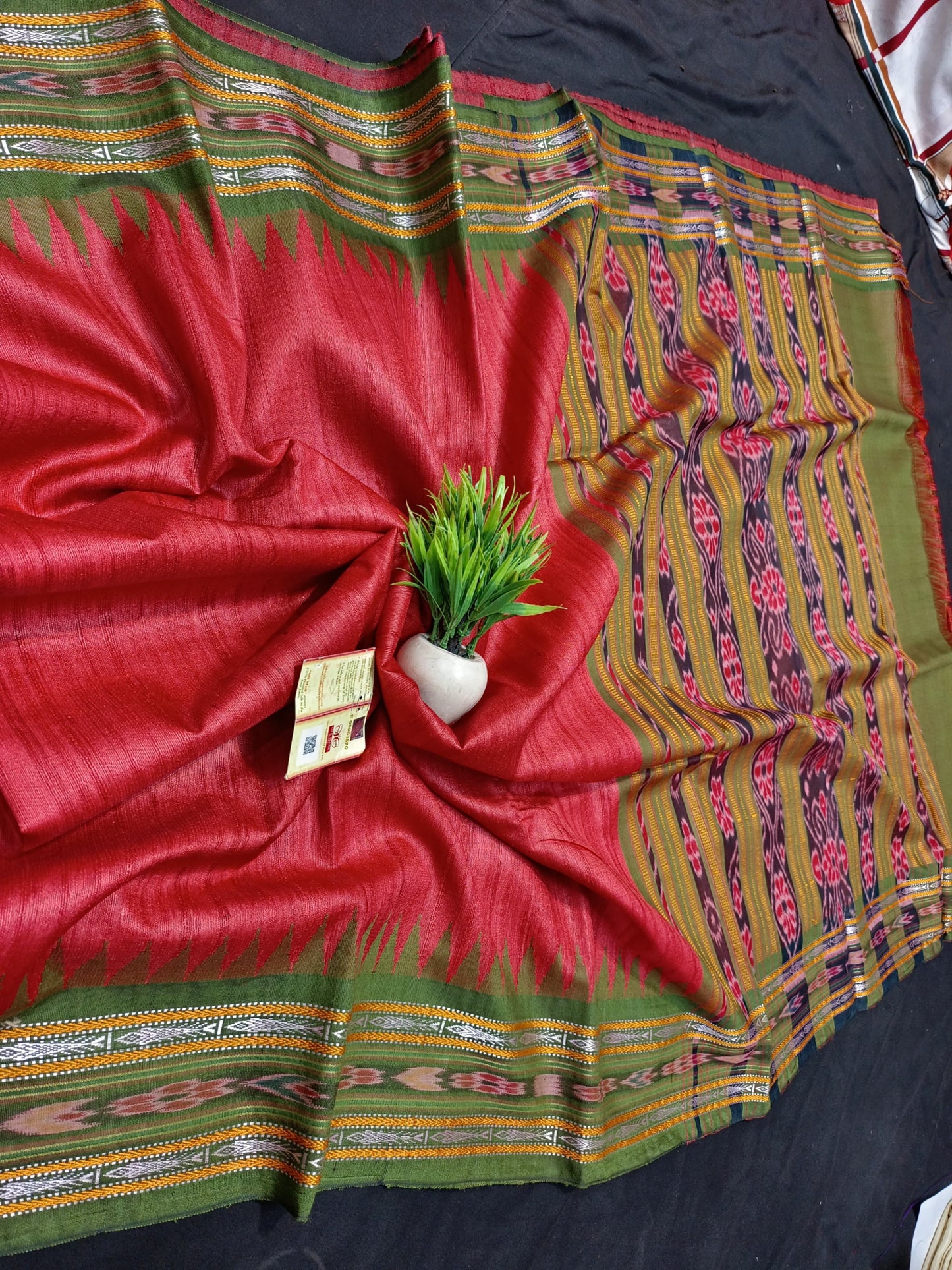 CLEARANCE SALE Elegance Embroidered Handloom Tussar Silk Saree with Ikkat and Vidarbha Temple Border