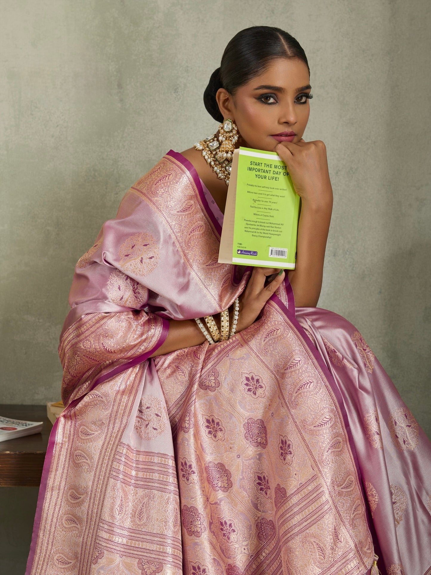 Satin Silk Saree with Zari Weaving and Meenakari Pallu for Women