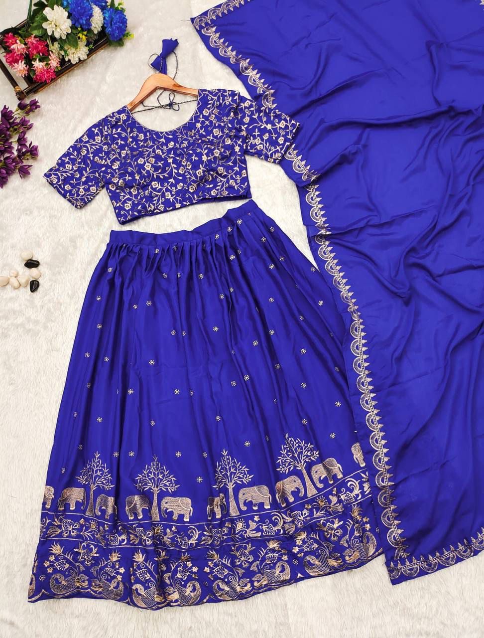 Sale: Blue and Pink Elephant Lehenga
