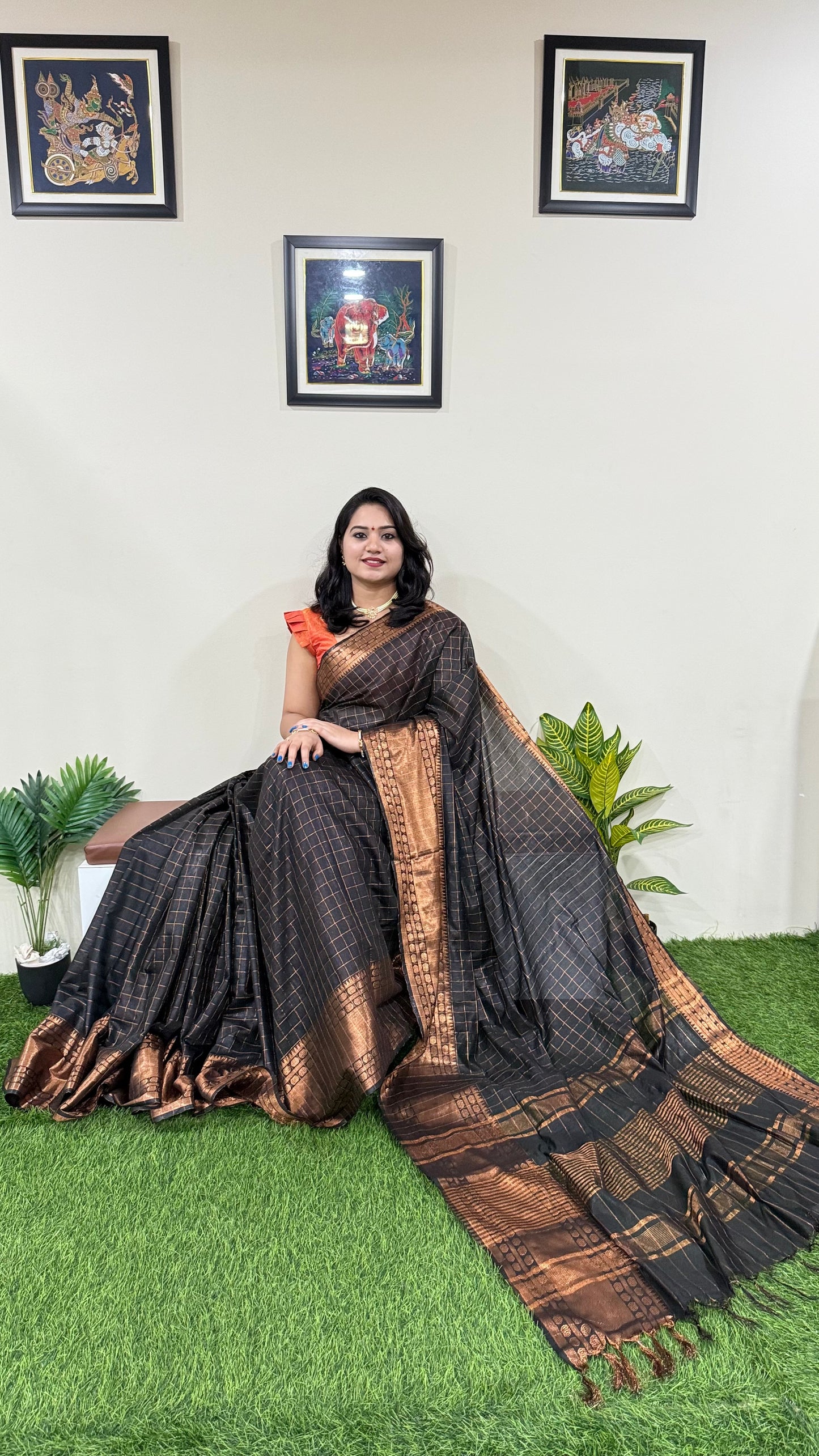 Mangalgiri Check Soft Silk Saree - Semi Tussar Fabric