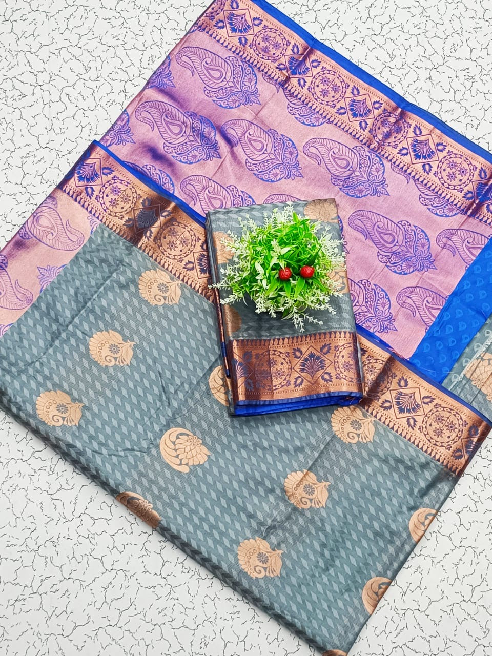 Bhutta-Embossed Soft Silk Saree with Rich Pallu and Matching Blouse – Festive & Wedding Wear for Women