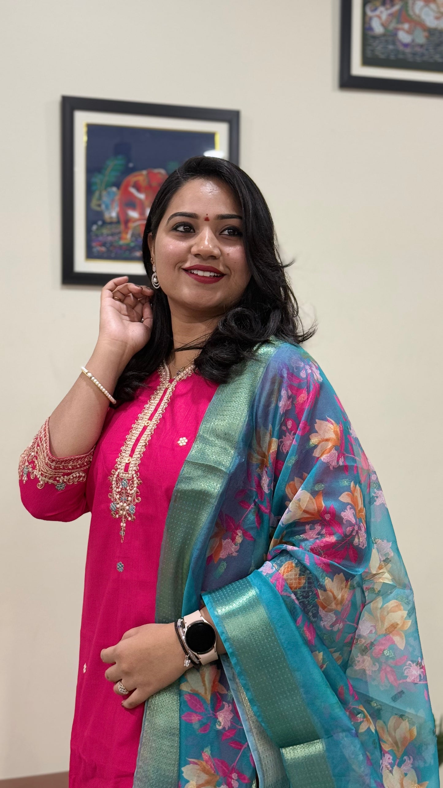 Vertican Silk Straight Cut Kurta Pant Dupatta Set with Organza Digital Print Dupatta – Sizes XL to 3XL