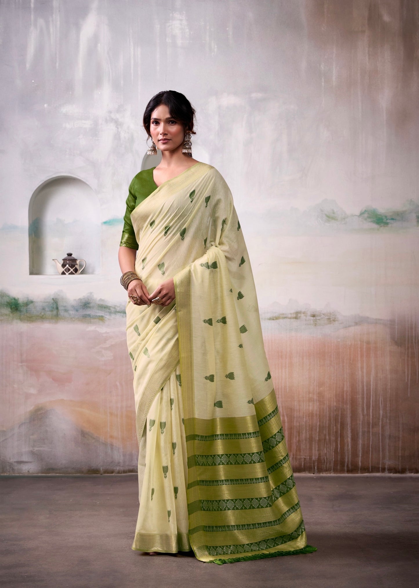 modal cotton saree with zari-style motifs and contrast border – breathable ethnic wear for women