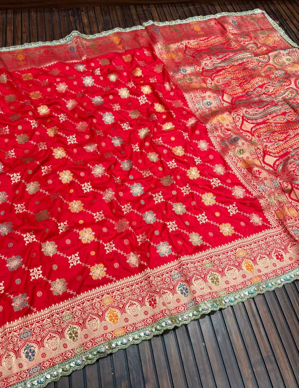 Pure Masharu Silk Lakhnavi Meena Jacquard Saree