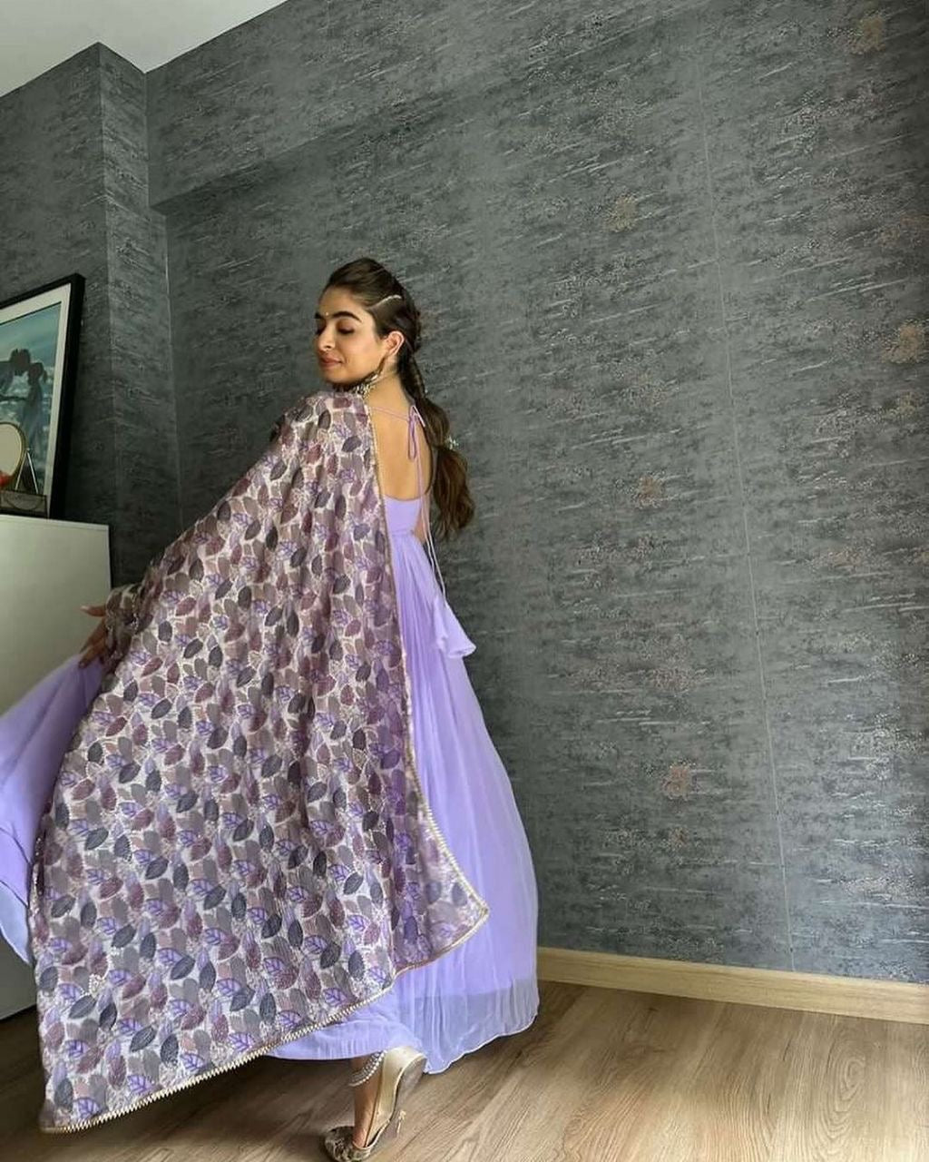 Fox Georgette Lilac Anarkali Dress with Kalamkari Dupatta – Fully Lined – Sizes M to XXL