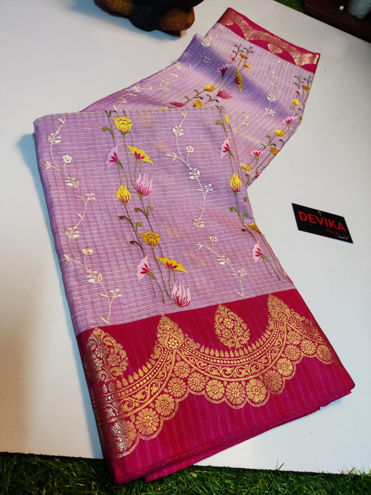 Banarasi Handloom - New Arrivals - Kota Check fabric and intricate multi-color Mina embroidery