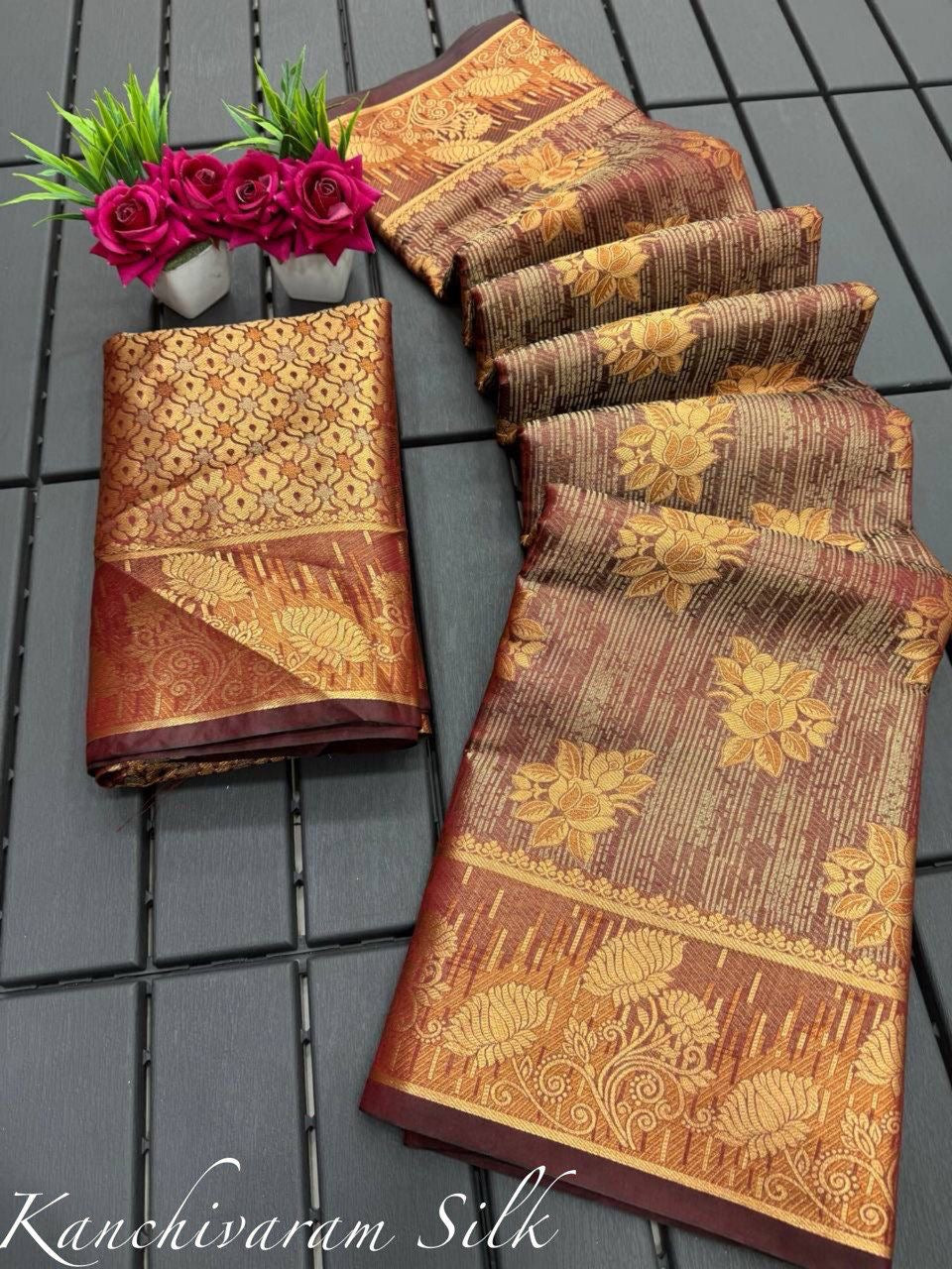 Kanchipuram Silk Handloom Heavy Zari Work Sarees