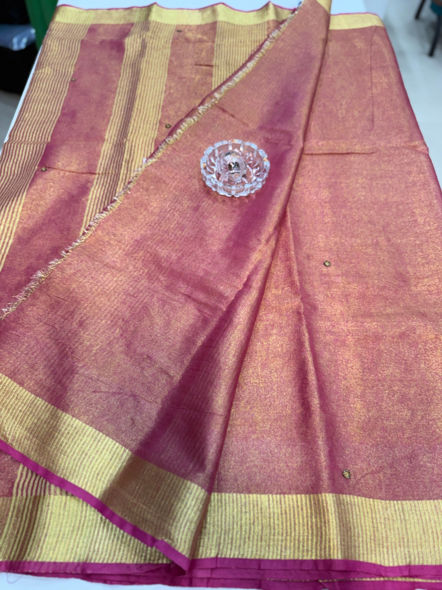Pure Tissue 150 Count Linen Handloom Saree with Handwork and Running Blouse for Women