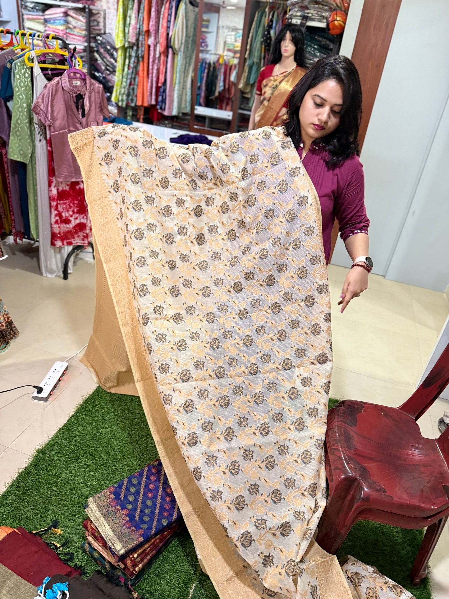 Kota Stripe Cotton Saree