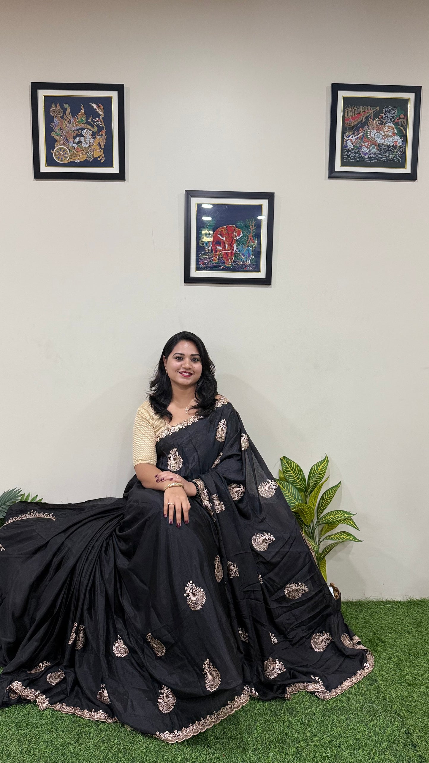 Embroidered Chinnon Fancy Saree