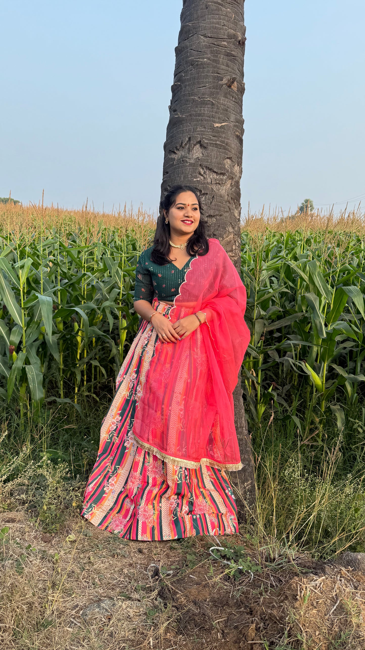Multicolor Crepe Silk Digital Floral Printed Lehenga Choli Dupatta