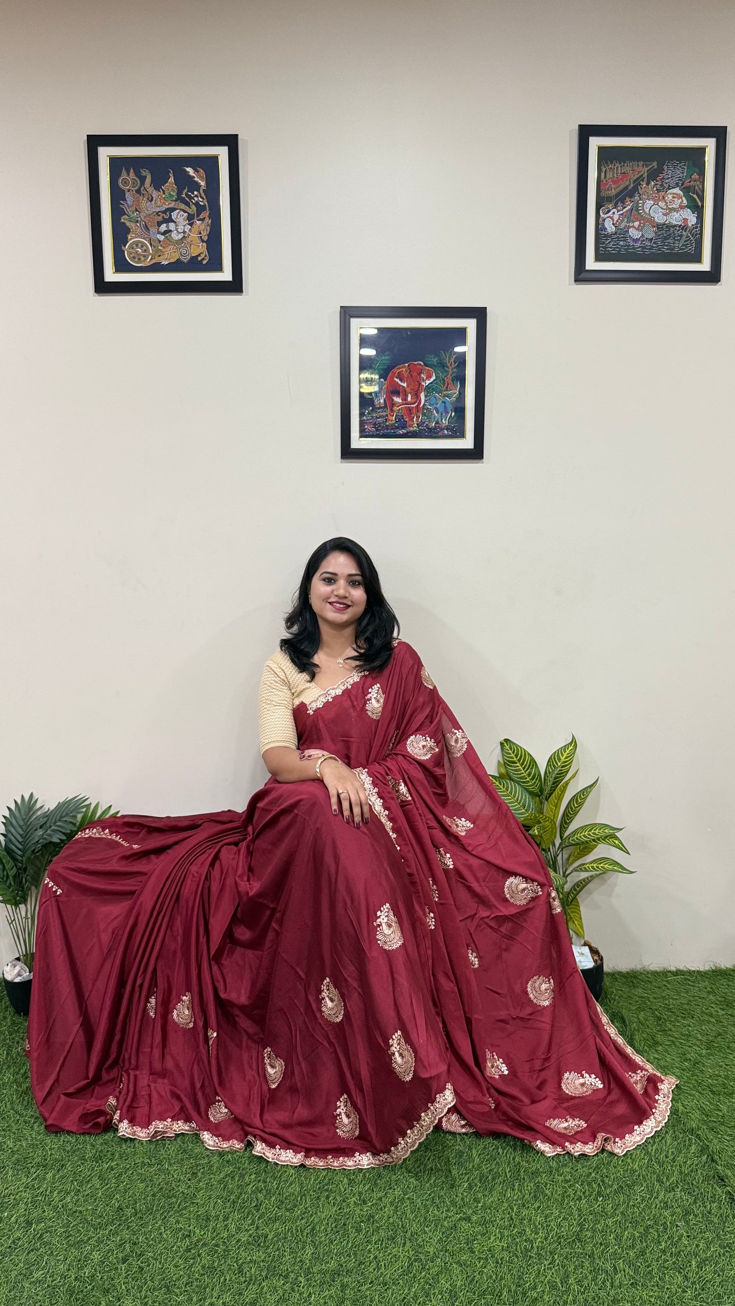 Embroidered Chinnon Fancy Saree