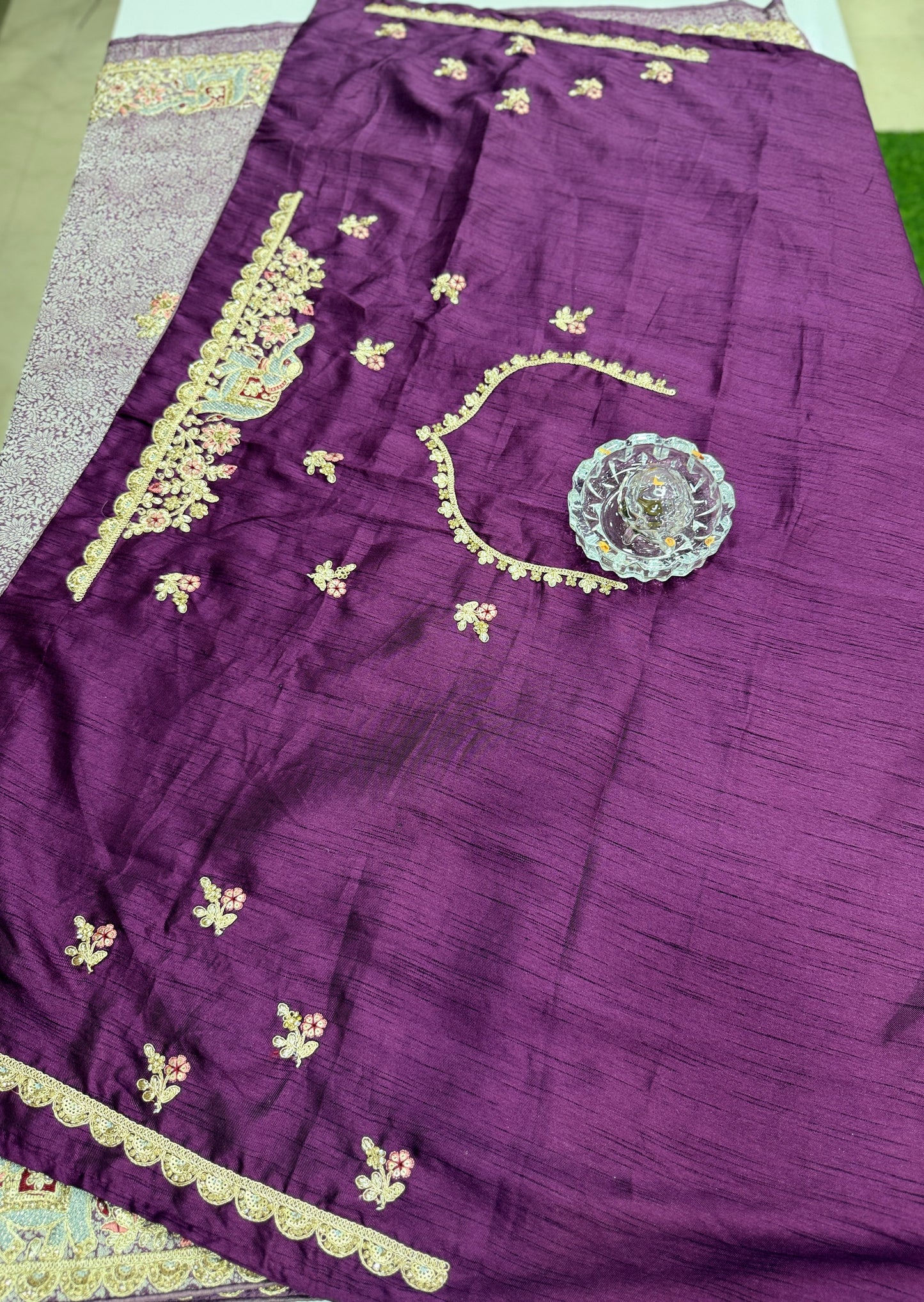 Pure Crepe Silk Saree with Fancy Coding Work and Heavy Rich Pallu – Bridal & Festive Wear