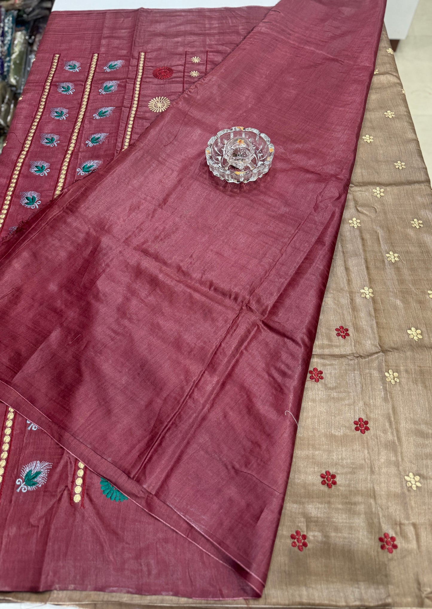 Pure Tussar Munga Silk Saree with Dolabadi Embroidery Work – Silk Mark Certified Handloom Saree