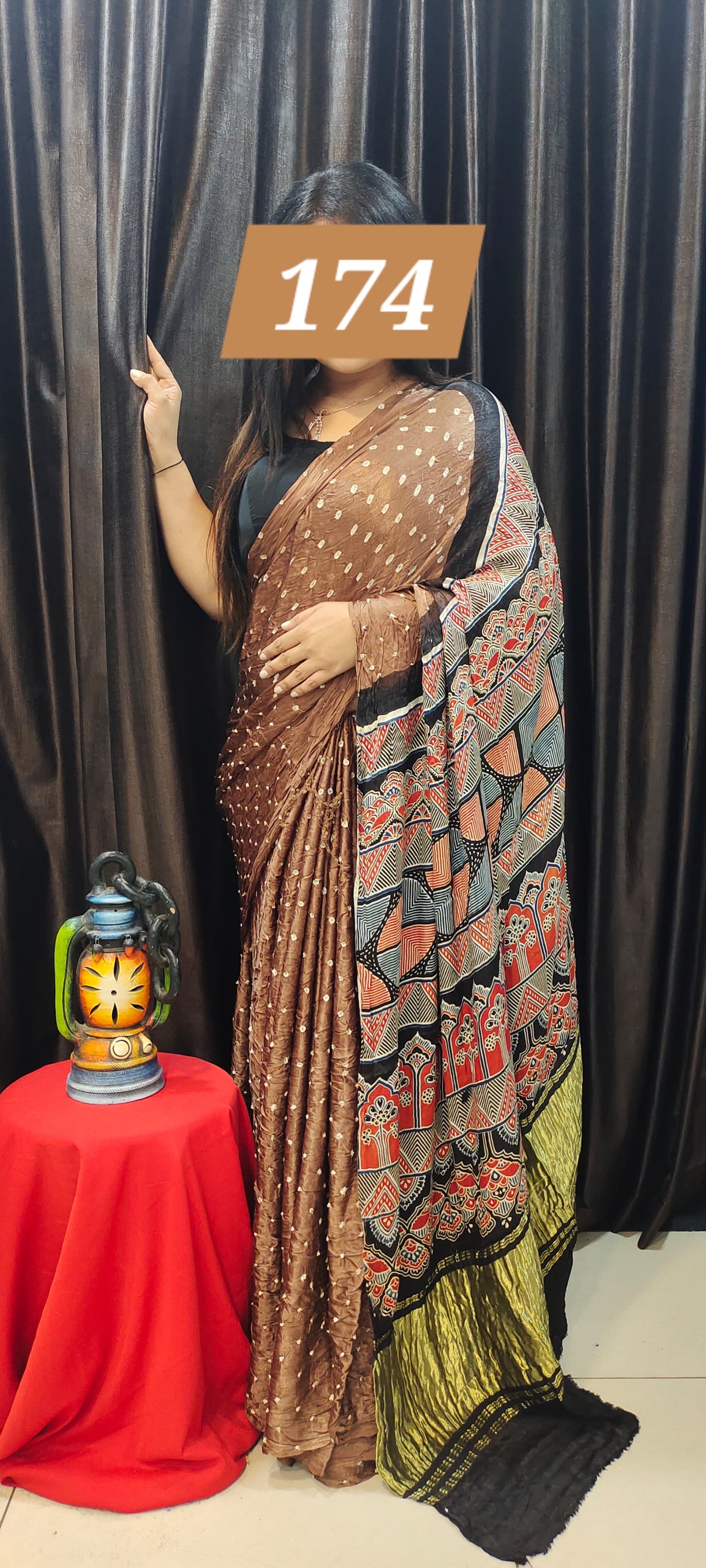 Modal Silk Ajrakh Bandhani Saree for Women – Handcrafted with Natural Dye and Ajrakh Blouse