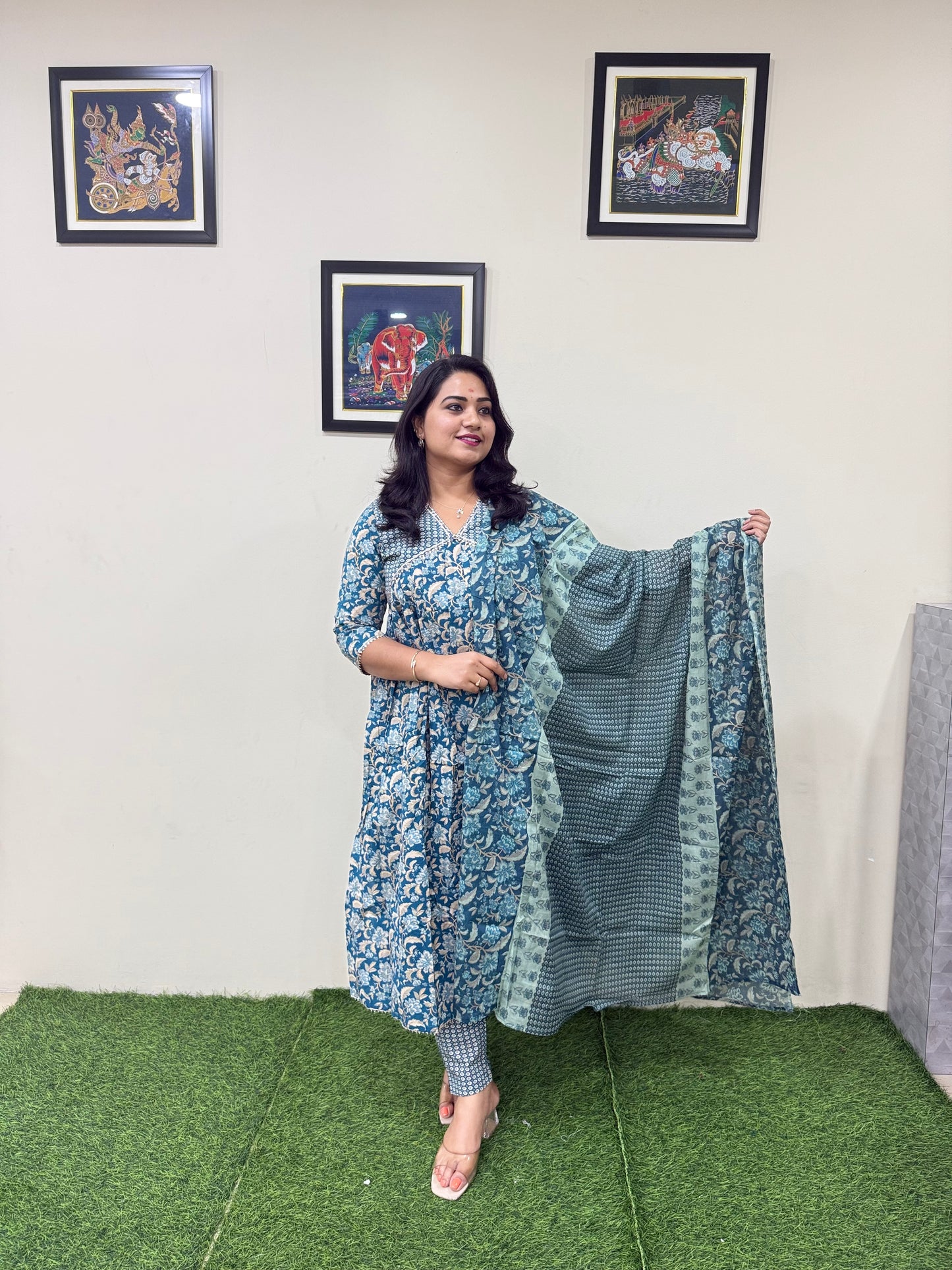 Pure Cotton Aliya Cut Kurti Pant Dupatta Set for Women – Stylish 3-Piece Set – Sizes 36 to 44