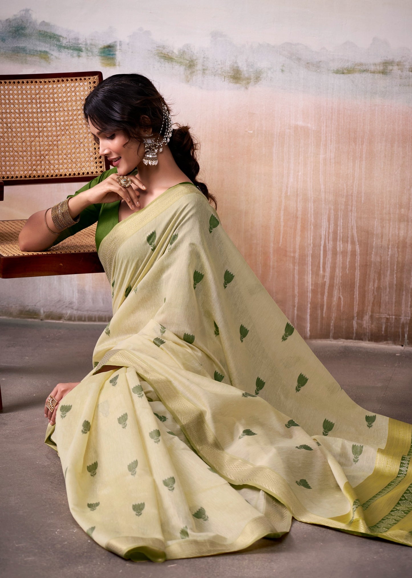 modal cotton saree with zari-style motifs and contrast border – breathable ethnic wear for women