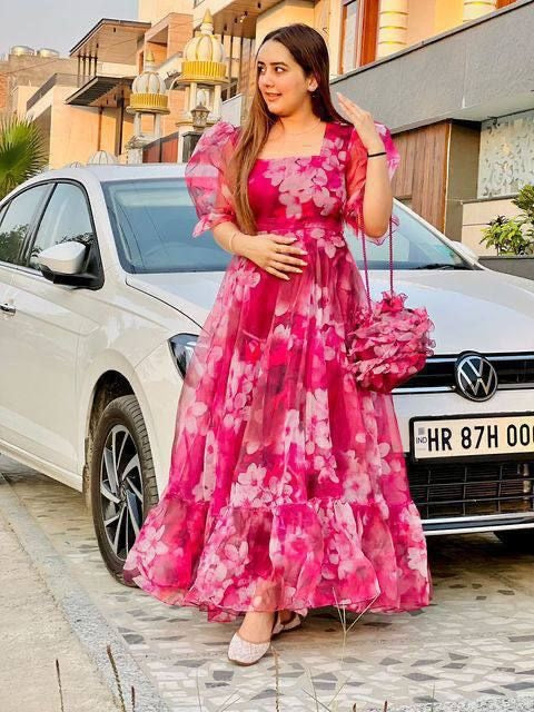 Hot Pink Organza Maxi Dress