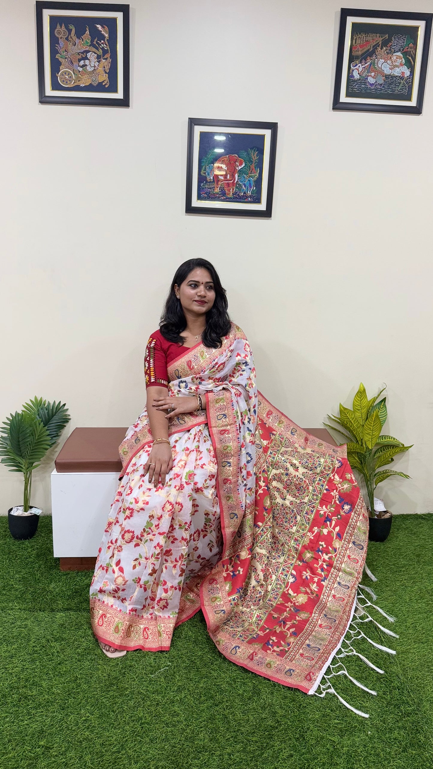 Semi Chanderi Pashmina Saree code 311