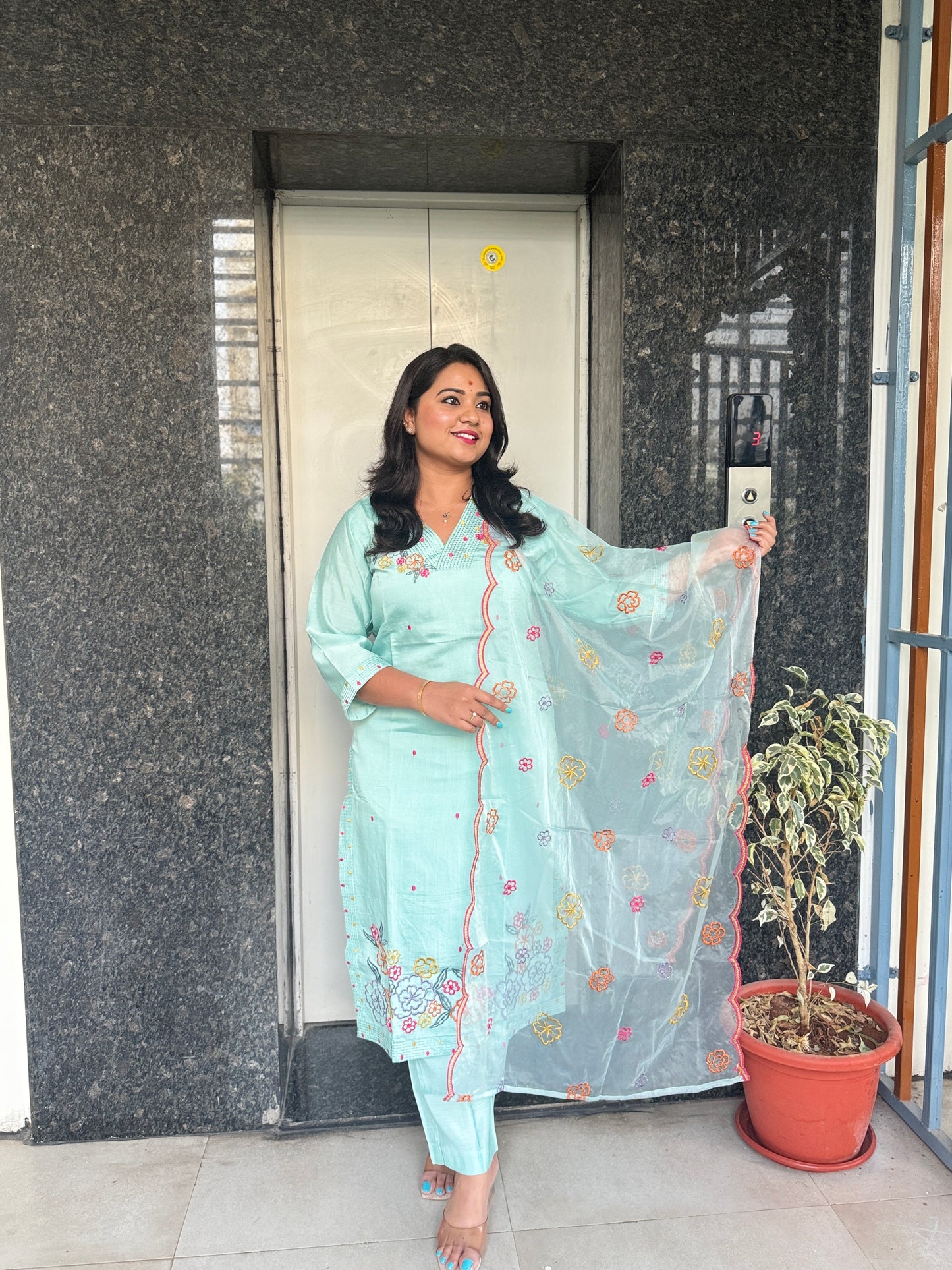 Modal Silk Kurta Pant Dupatta Set with Embroidery Work – Women’s Ethnic Wear (Sizes M–2XL)