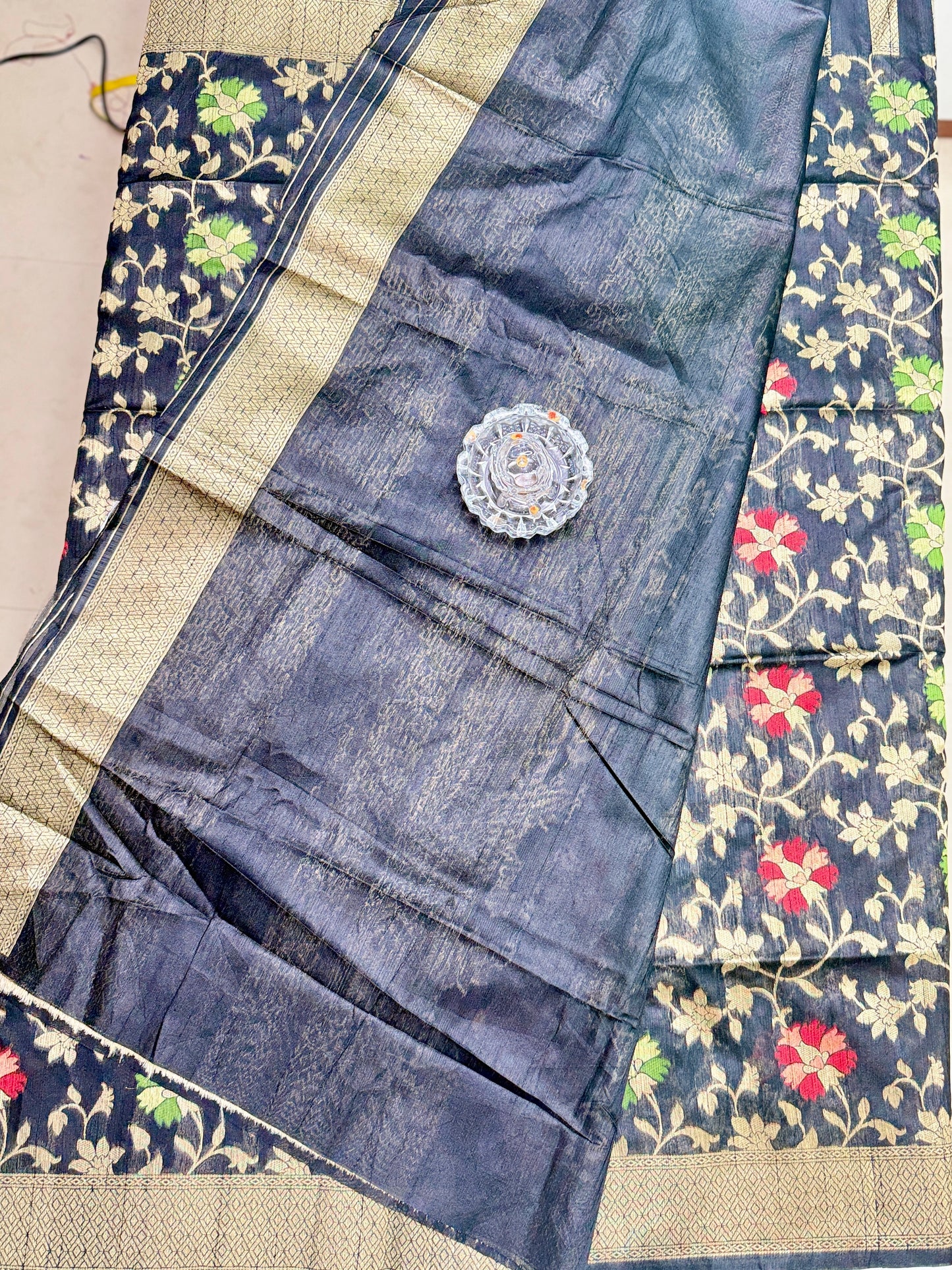Semi Raw Silk Saree with Temple Border and Blouse – Handwoven Style Festive Wear