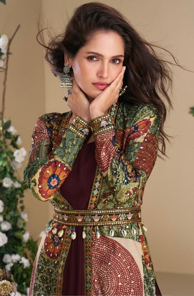 Real Georgette Gown with Hand-Embroidered Real Silk Shrug – Janvi 2-Piece Set for Women (Free Size)