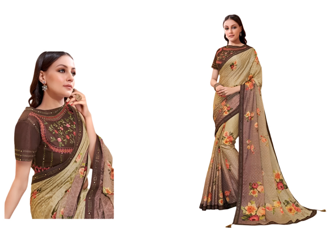 Designer Silk Saree with Embroidery Lace Work, Patchwork and Art Silk Blouse