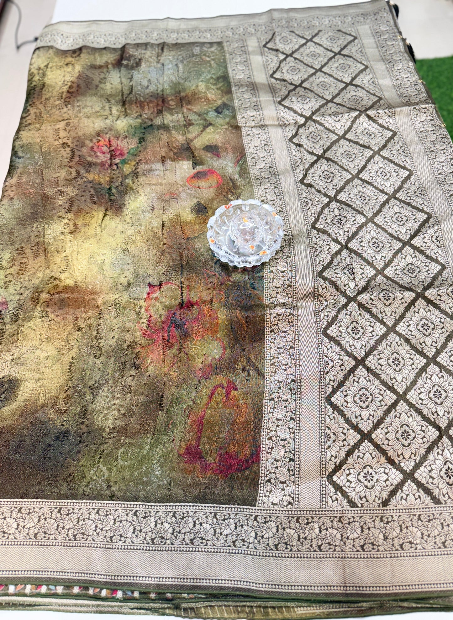 Tissue Zari Silk Saree with Digital Print and Woven Border – Premium Festive and Wedding Saree for Women