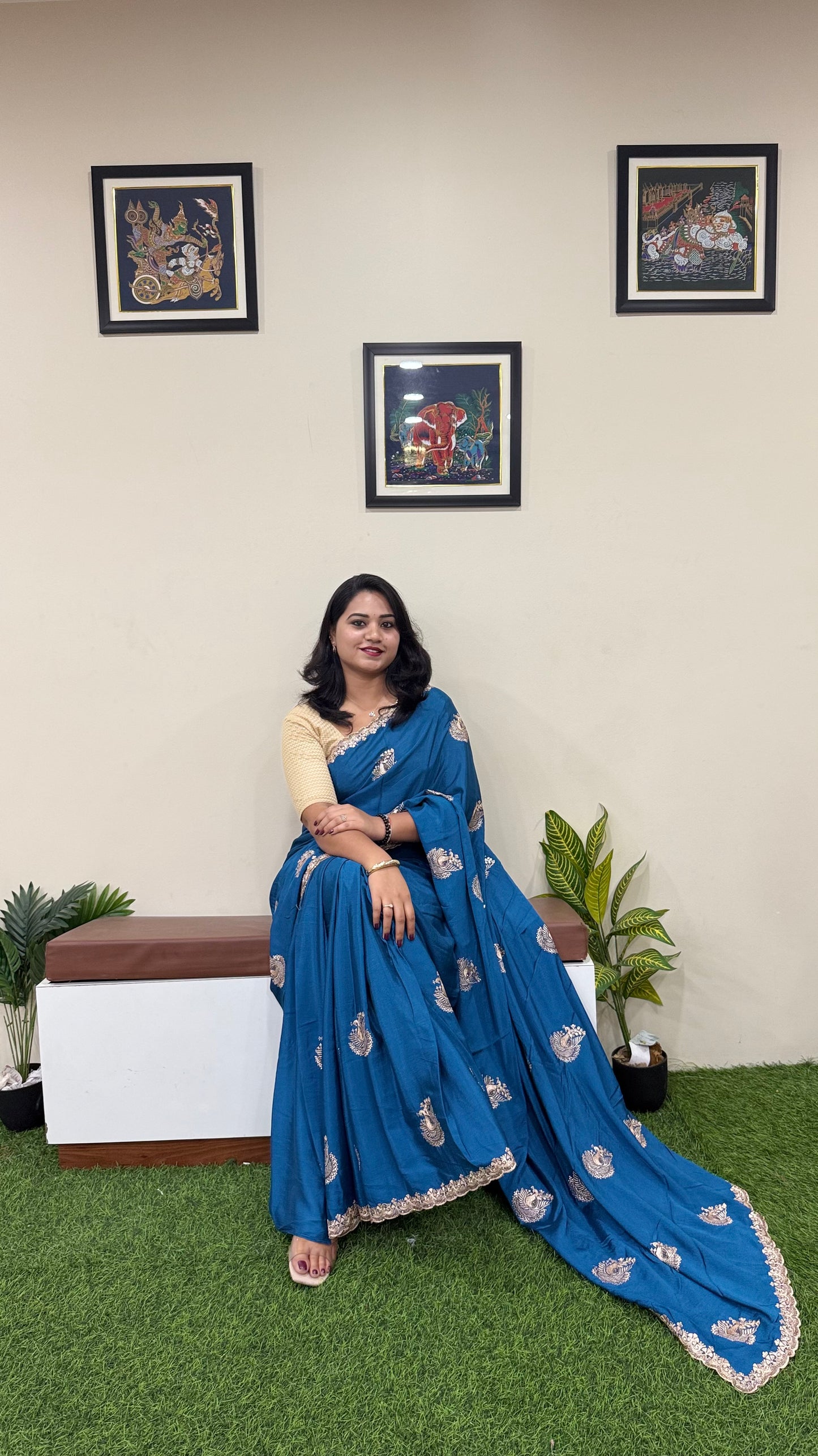 Embroidered Chinnon Fancy Saree
