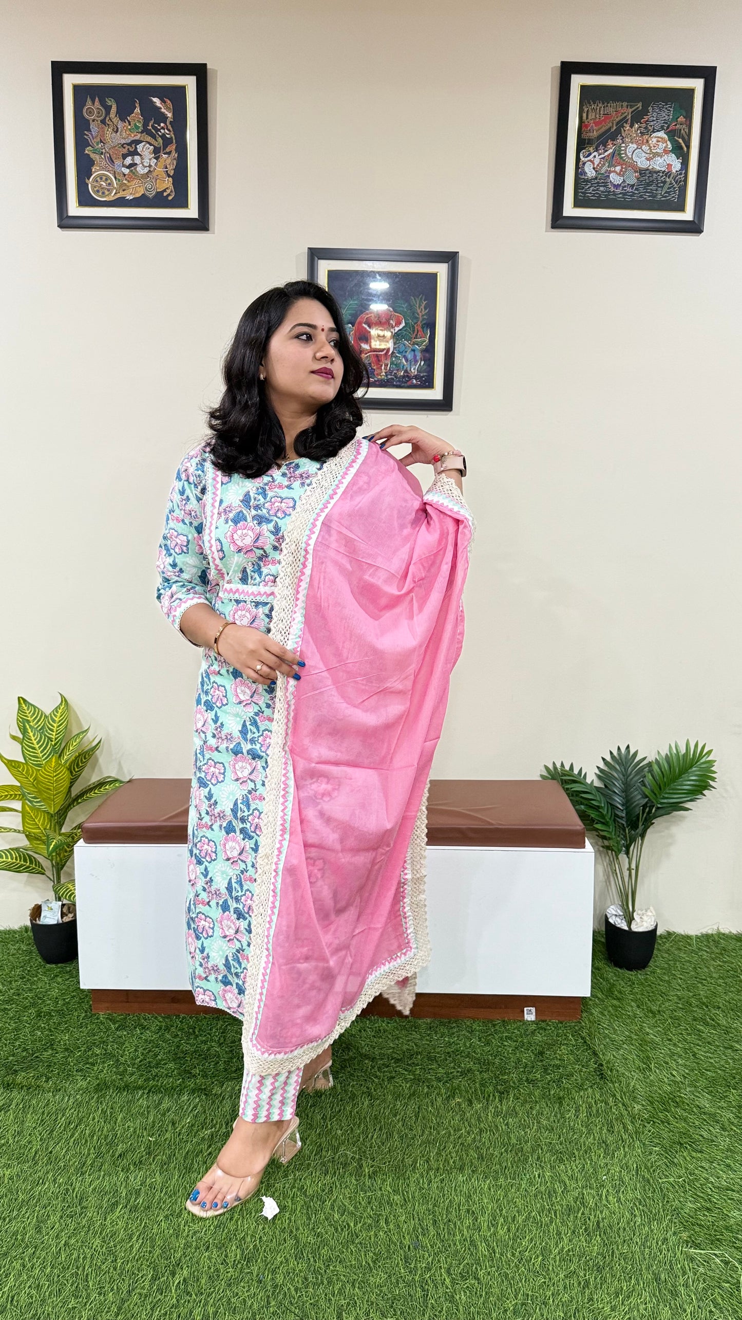 Premium Cotton Kurti Set with Crocia Detailing