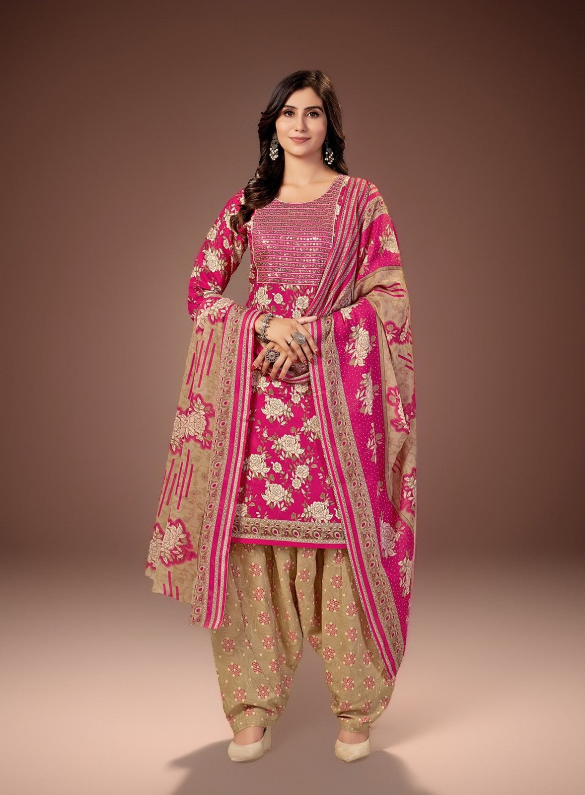 Muska Cotton Embroidered Kurta Patiala Suit Set with Malmal Dupatta for Women