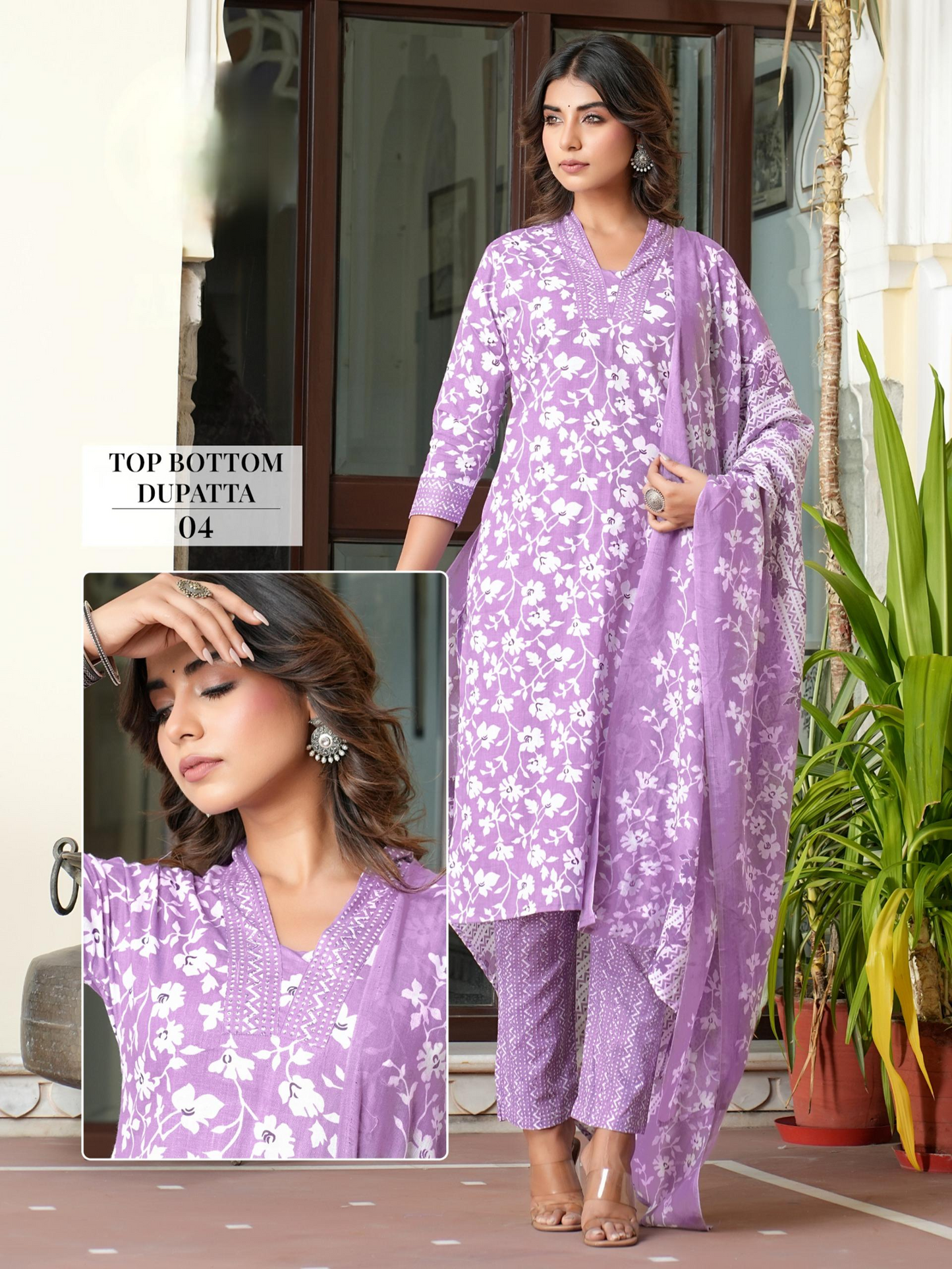 Cotton Print Kurta Pant Dupatta Set for Women with Mul Dupatta – Plus Size Options 2XL to 5XL