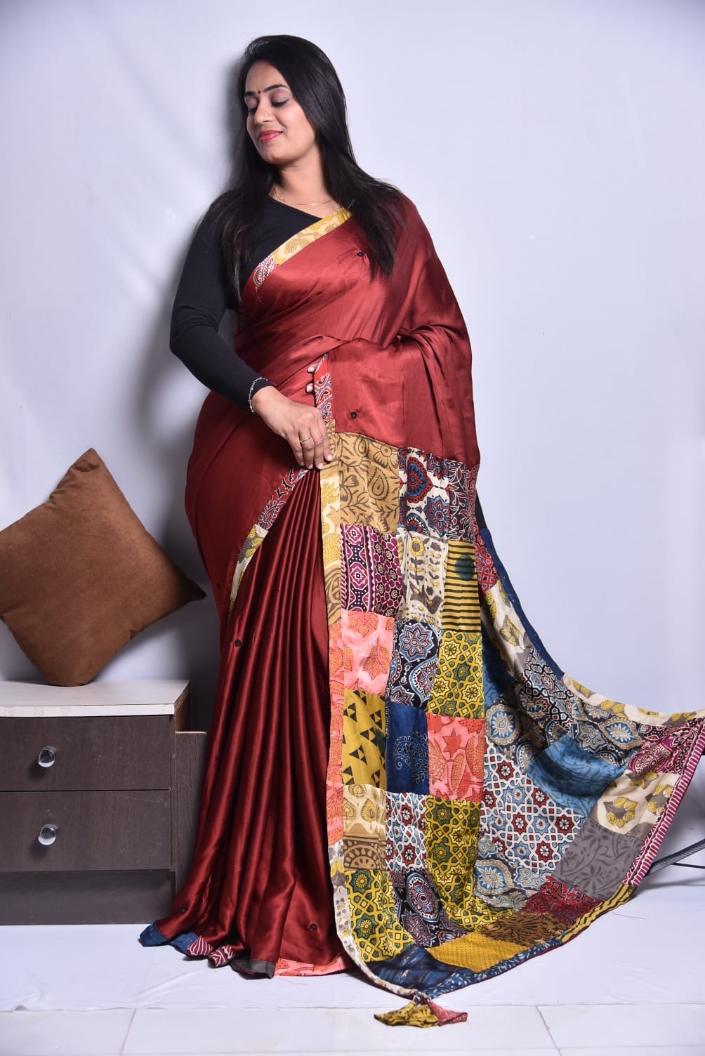 Elegant Modal Patch Work Saree – Handcrafted Beauty