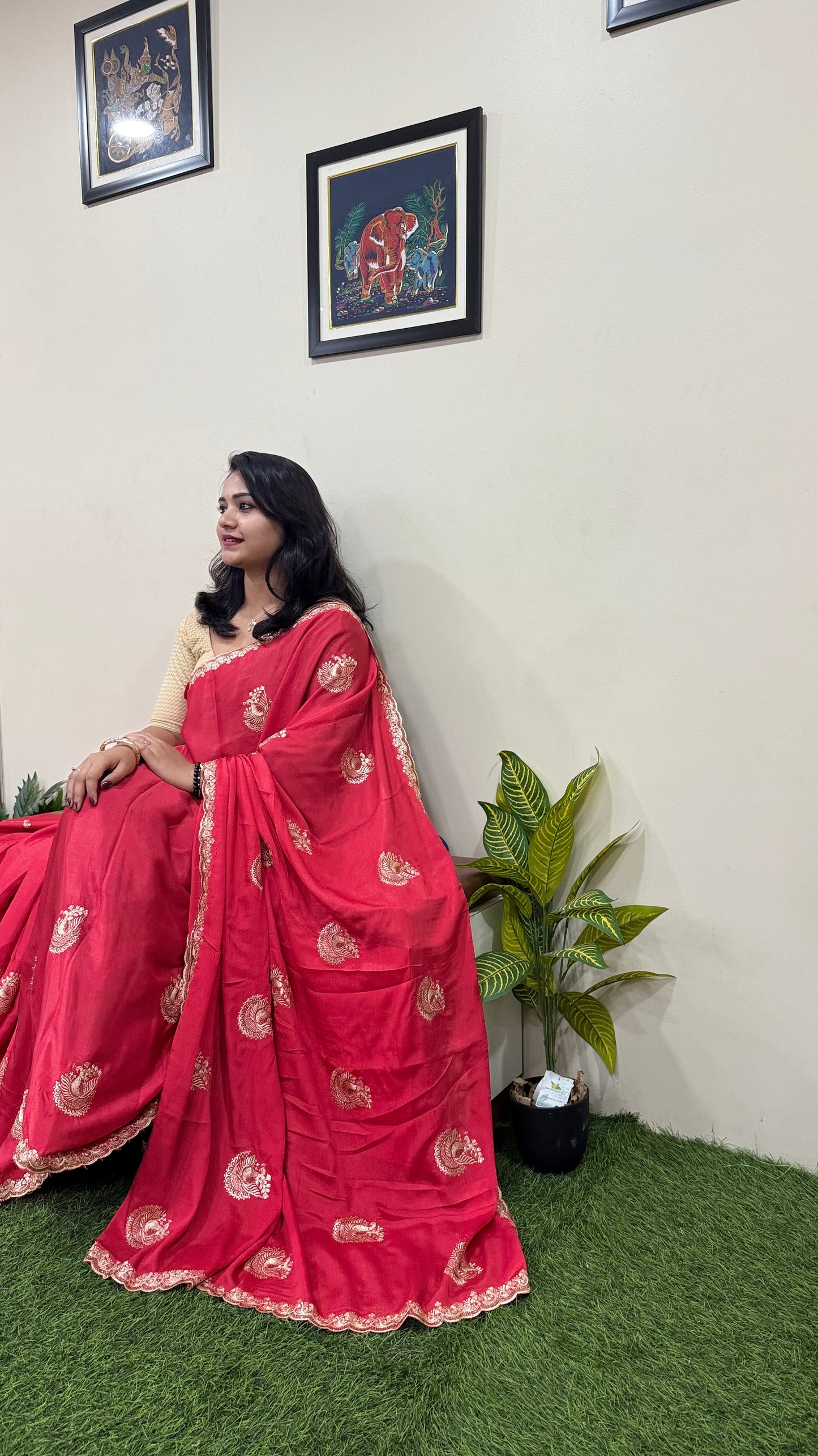 Embroidered Chinnon Fancy Saree