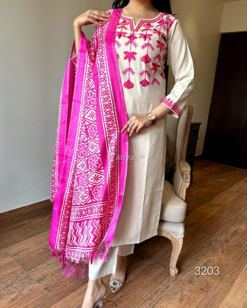 Premium Handloom South Cotton Kurta Pant and K-Silk Dupatta Set