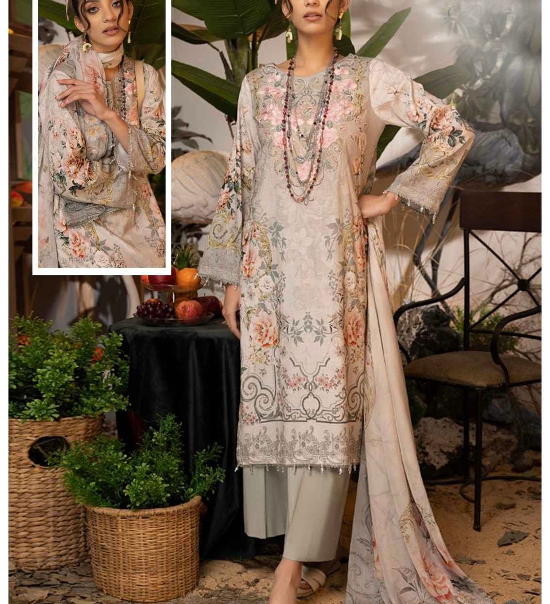 Unstitched Heavy Cotton Printed Dress Material with Mal Mal Dupatta for Women