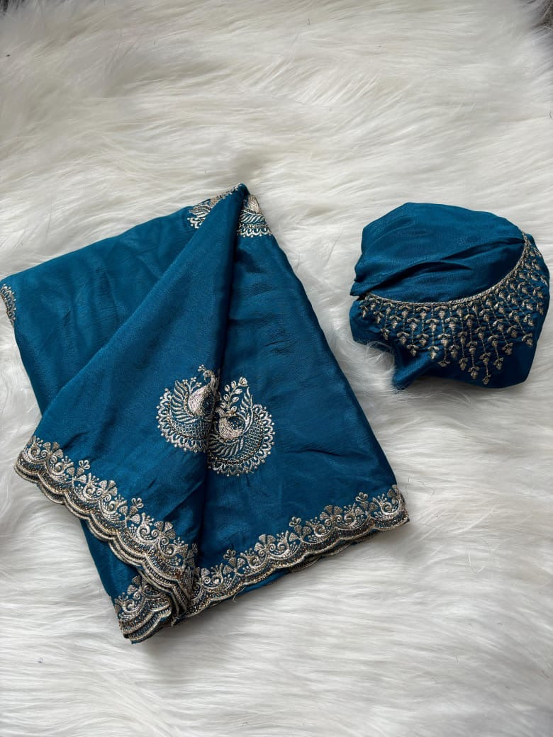 Embroidered Chinnon Fancy Saree