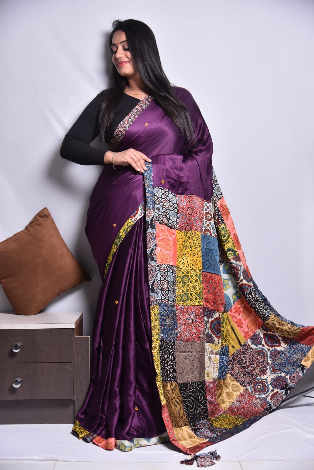 Elegant Modal Patch Work Saree – Handcrafted Beauty