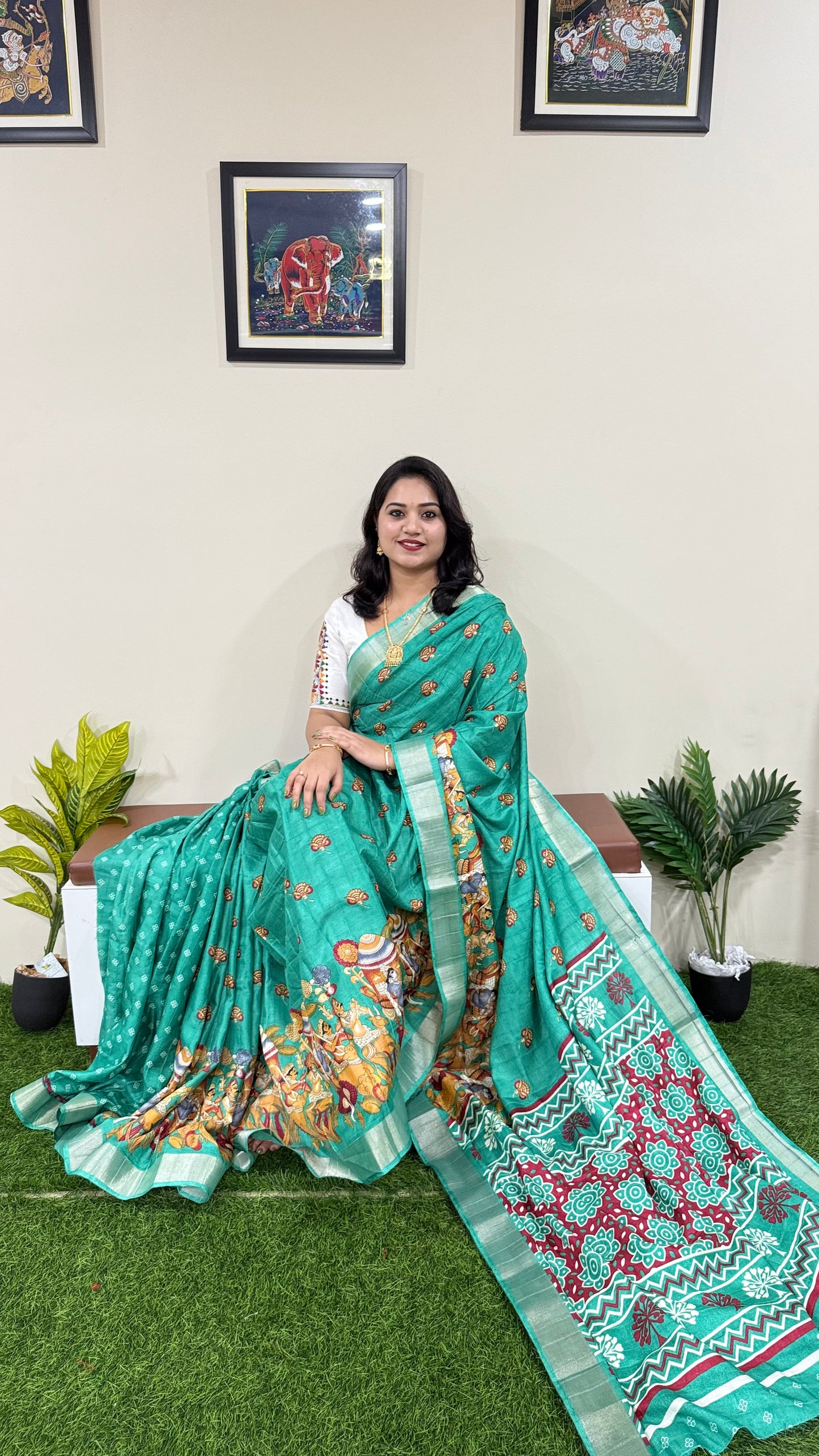 Soft Handloom Semi Tussar Saree with Intricate Kalamkari Design