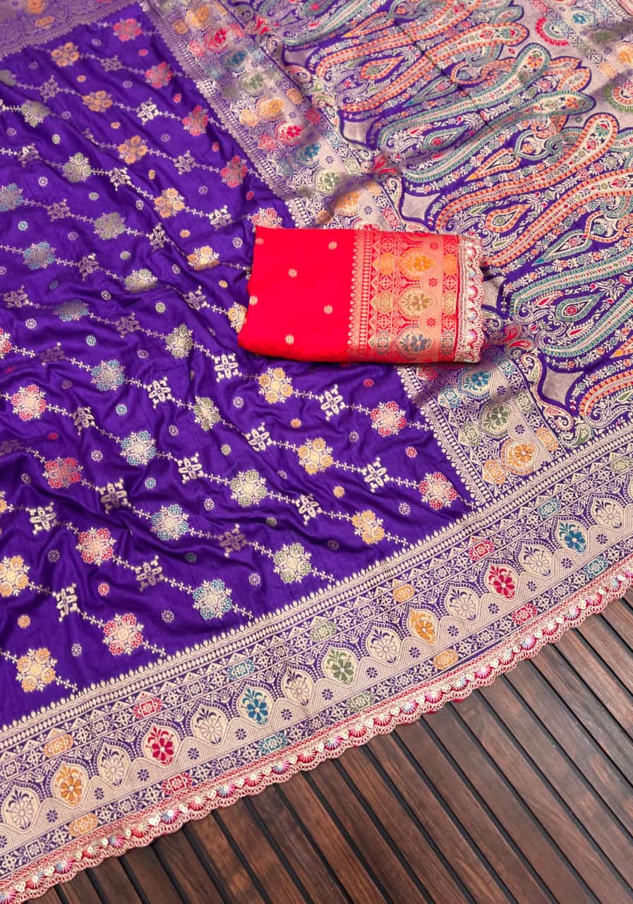 Pure Masharu Silk Lakhnavi Meena Jacquard Saree