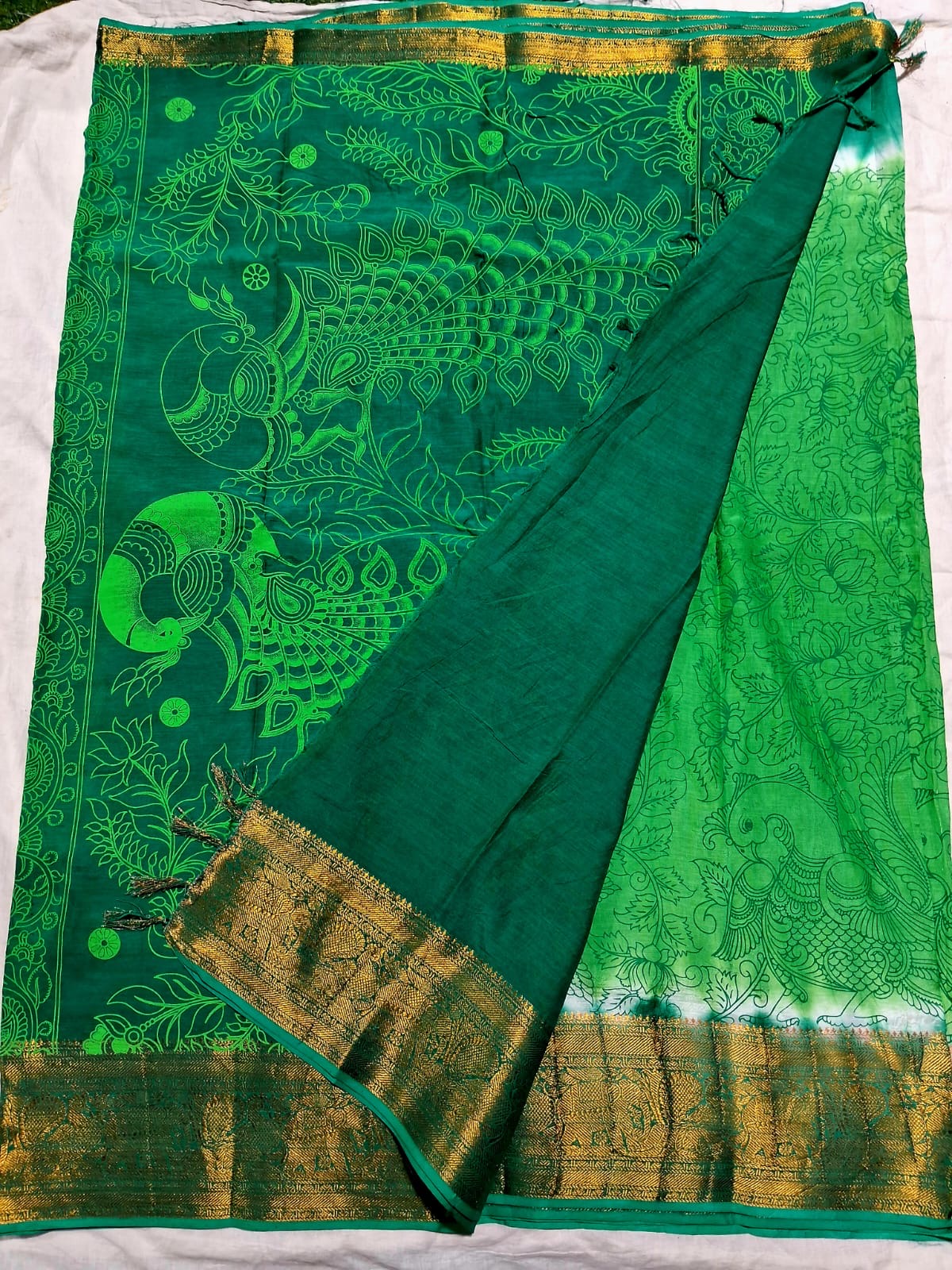 Exquisite Chennuri Pure Silk Saree with Kanchi Borders & Outline Kalamkari Designs