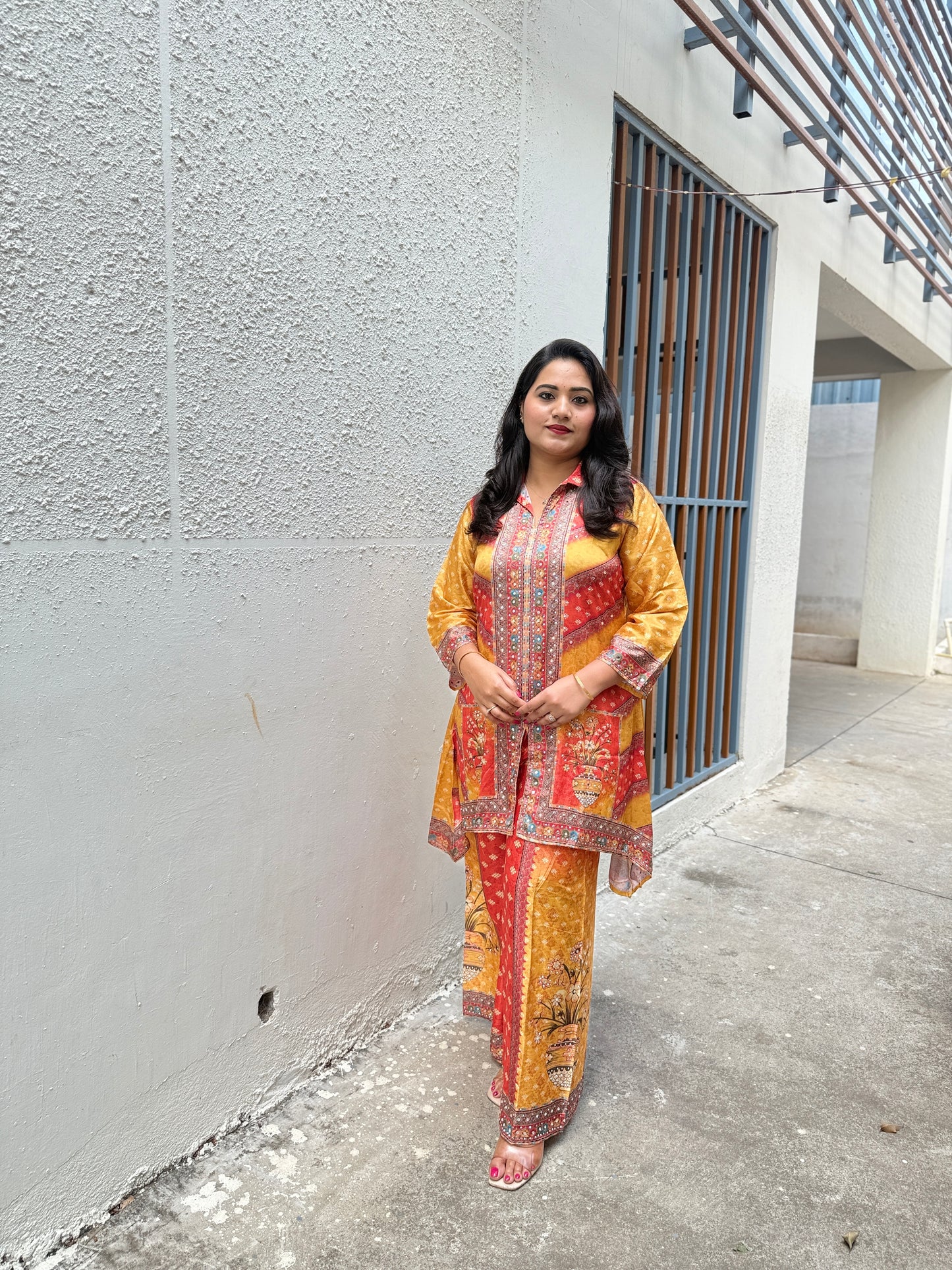 Crepe Silk Digital Printed Co-Ord Set with Mirror Work for Women – Festive Wear Kurta Pant Set