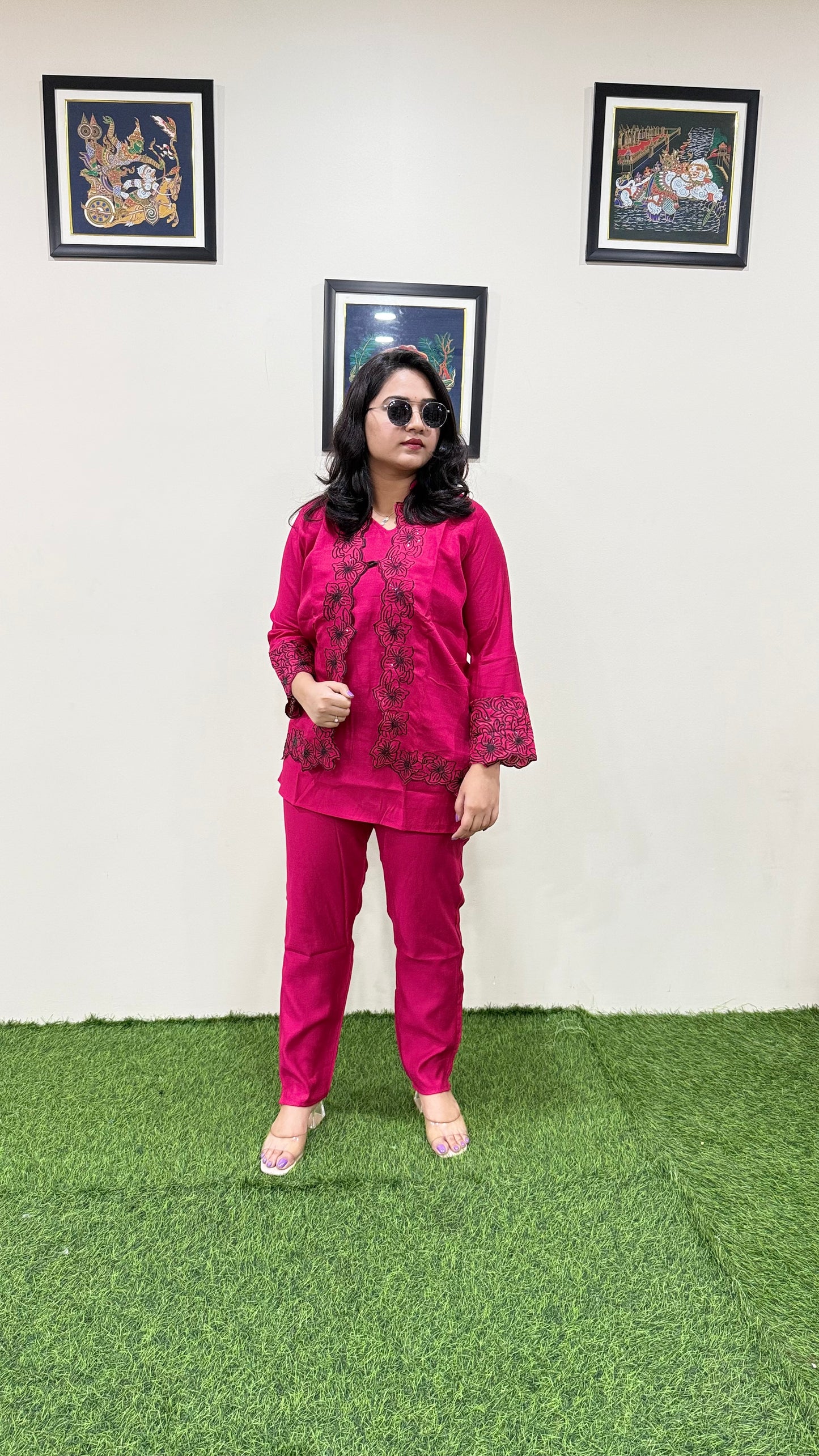 Women's Viscose Latex Co-ord Set in Trendy Solid Design – Sizes XL to 3XL