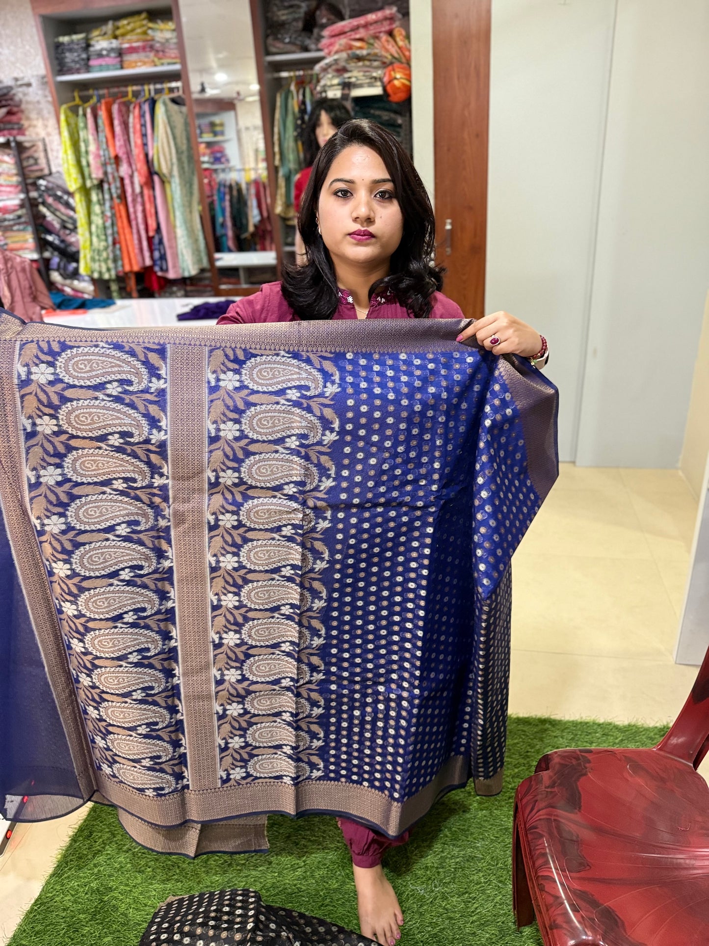 Pure Kota Stripe with Cotton Work Saree