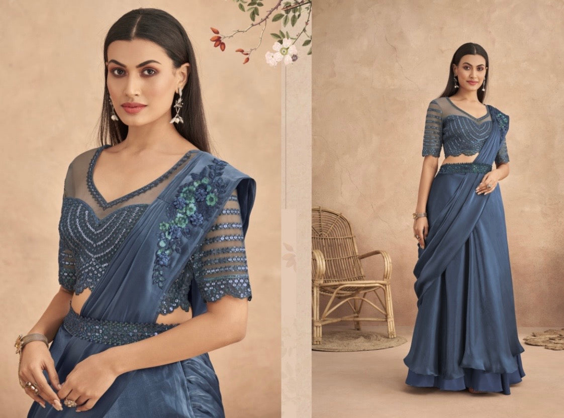 fancy ready to wear saree with unstitched net blouse Mani’s Ready to Wear