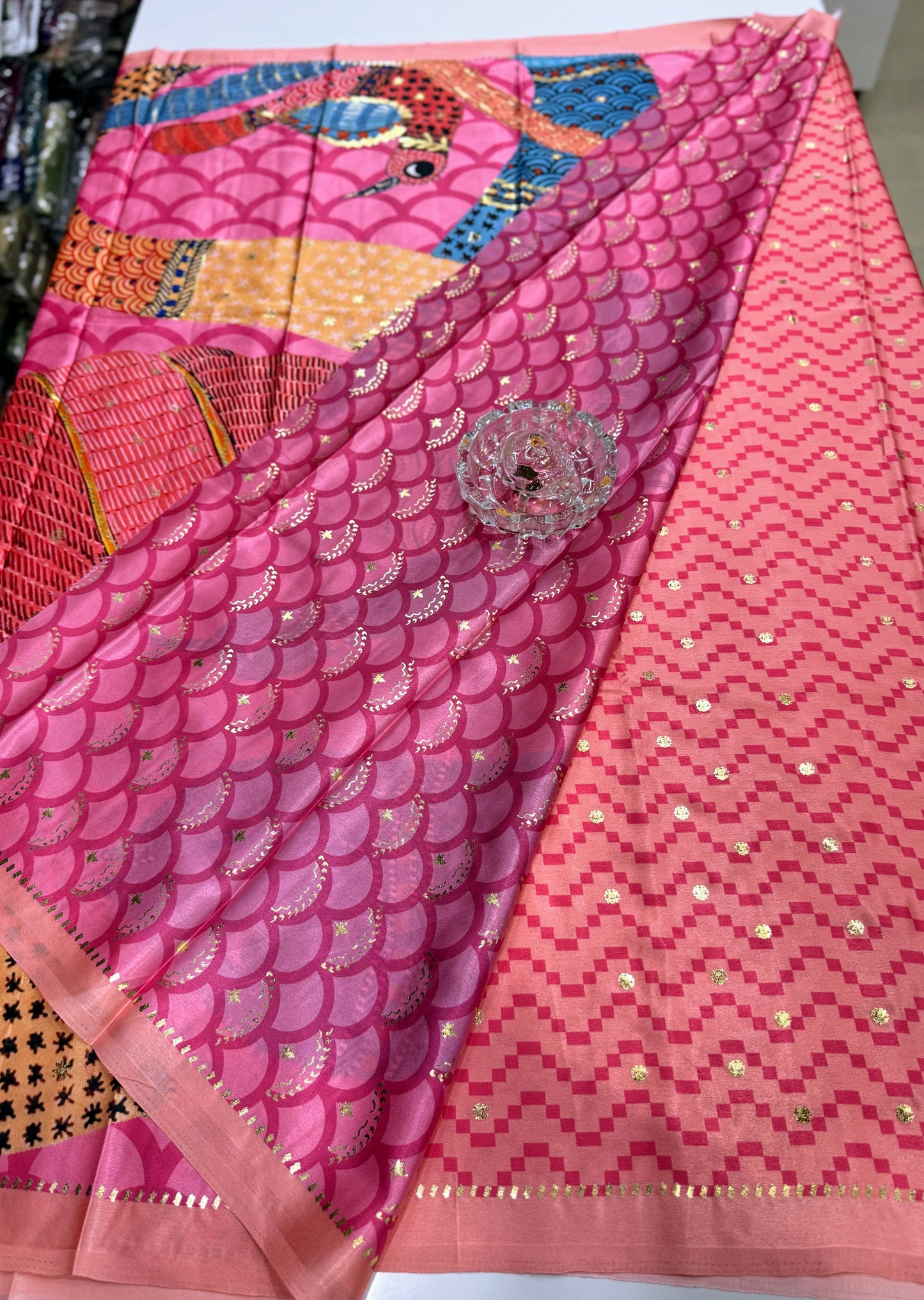 Japan satin saree for women with position print pallu and blouse, soft satin printed saree for festive and casual wear