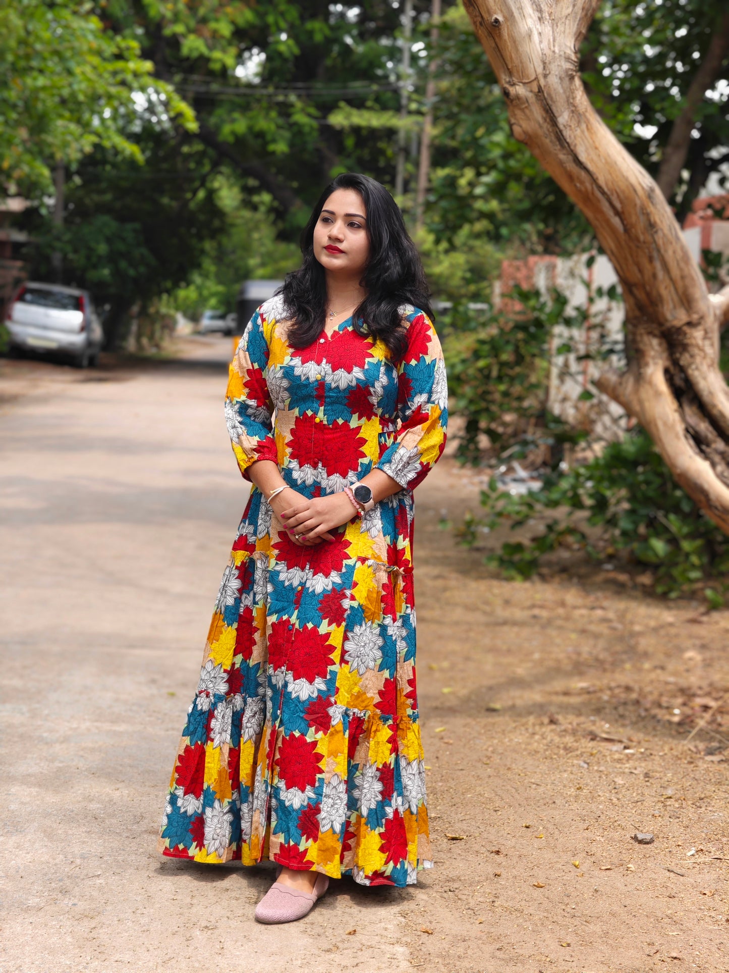 Radiant Blooms Floral Panelled Flared Dress MF4410