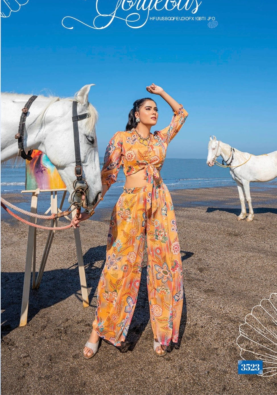Elegant Summer Chic: Designer Crop Top with Palazzo Set in Premium Viscose Chiffon