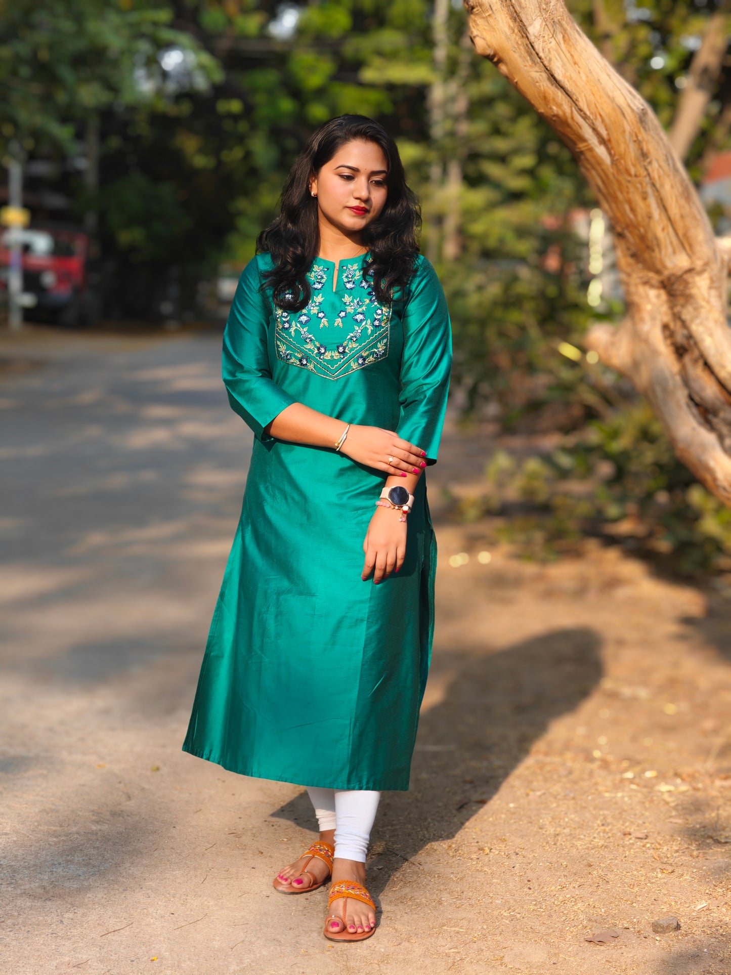 Peacock Green Poly Silk Solid Straight Kurta 4164